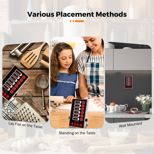 BEAMNOVA 6 Channel Digital Kitchen Timer Cooking Reminder Commercial Loud Ring Alarm Stainless Steel Adjustable Volume