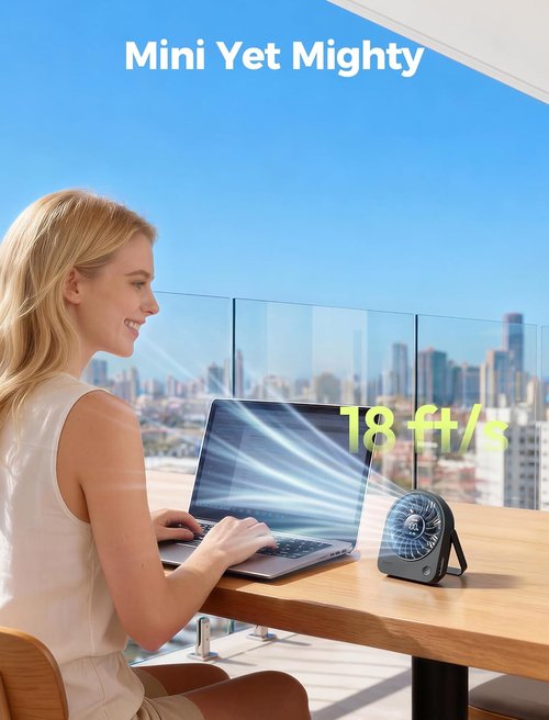 Aecooly Mini Portable Desk Fan - Quiet USB Fan with 4 Speeds | 180° Adjustable & Rechargeable - Black
