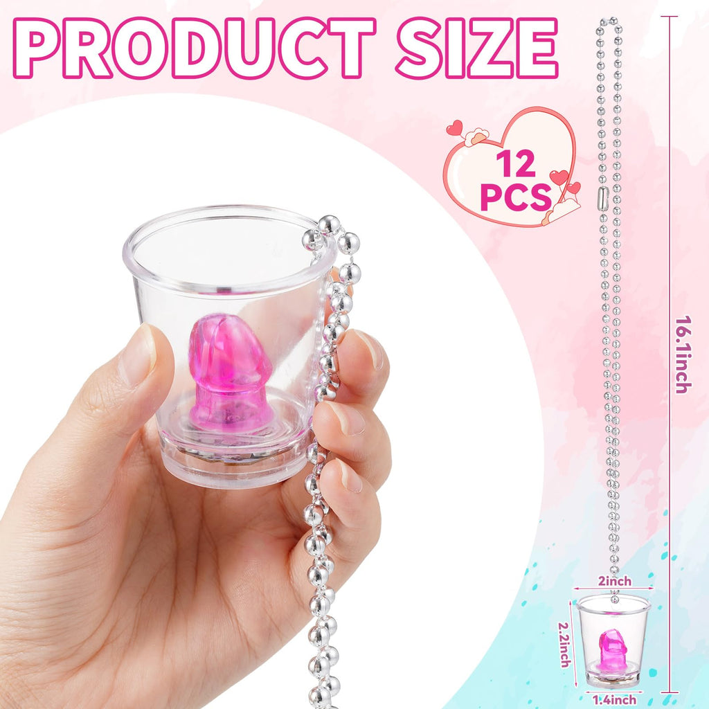 WGXX 12 Pcs Bachelorette Shot Glasses Set, Bachelorette Party Favors Shot Cups, Funny Plastic Beaded Gifts Shot Glass for Bachelor Wedding Party Decorations (Luminous, Pink)