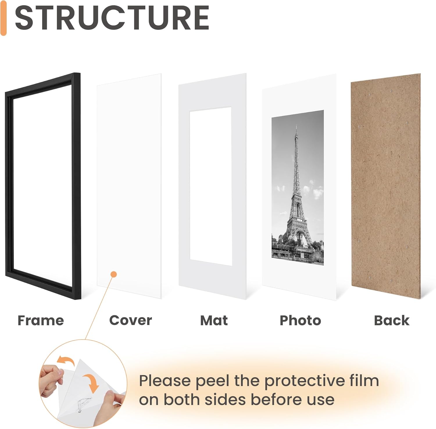 Upsimples 8x12 Picture Frame Set of 5 - Versatile Wall Gallery Frames for 6x8 or 8x12 Photos - Black