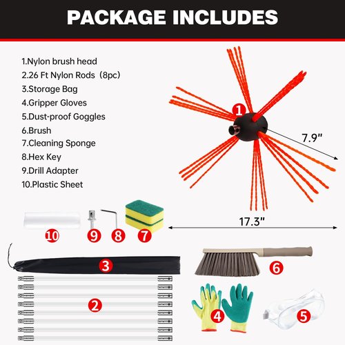 Morinoli 26 Feet Chimney Sweep Kit, Chrome Button Locking System, Chimney Cleaning Kit, Chimney Brush, Chimney Cleaning Tool, Chimney Cleaning System with 8 Flexible Chimney Rods