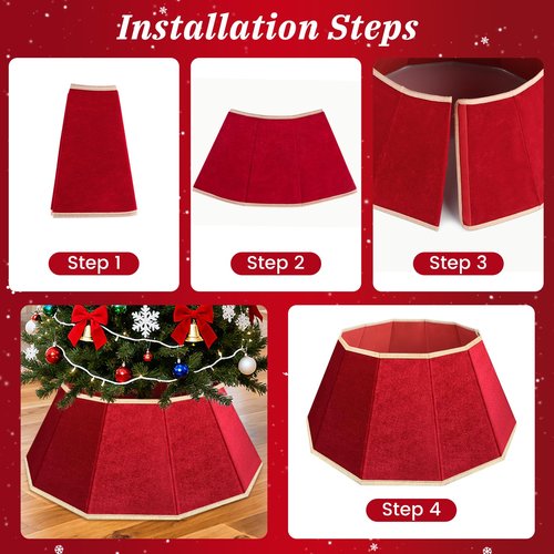 DeckTheHalls Christmas Tree Skirt, Velvet Foldable Christmas Tree Collar, Xmas Tree Skirt for Artificial Christmas Trees Decoration, Festive Holiday Decor for Home, Party, Store (Red)