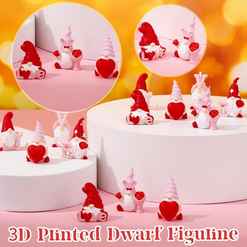 Guiqulai 24Pcs Valentines Gnomes Decorations Adorable Mini Gnome Figurines Gnome Table Decor Valentines Gifts for Him Her