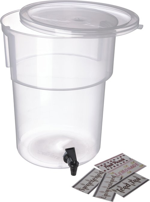 Carlisle FoodService Products Round Beverage Dispenser Drink Dispenser with Spigot for Catering, Plastic, 5 Gallons, Clear