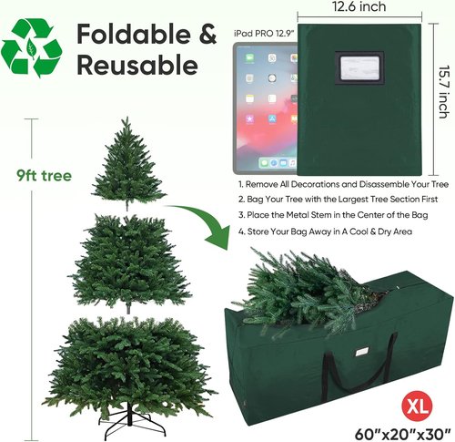 BALEINE Christmas Tree Storage Bag - Heavy Duty Extra Large Design with Reinforced Handles | 9 ft Green