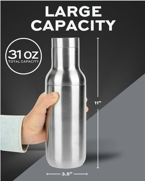 AMARI SIP - Hybrid Cocktail Shaker | Vacuum Insulated Stainless Steel | Large 31oz | Leak Proof | Built-in Measurement System, Strainer and Jigger Lid | Big Size Drink - and Bar Shaker | Bartender