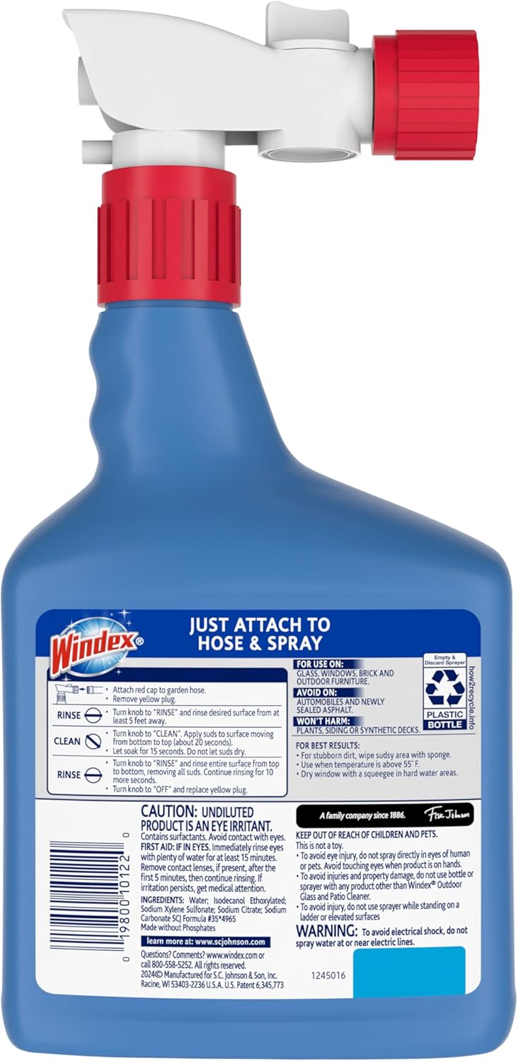 Windex Outdoor Window & Glass Cleaner - Ammonia-Free Formula for Deep Cleaning | 32 Fl Oz (Pack of 2)