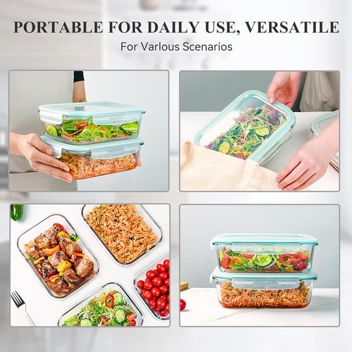 GEHE Large Glass Food Storage Containers - 52 oz Airtight Meal Prep Set with Lids | Microwave & Dishwasher Safe