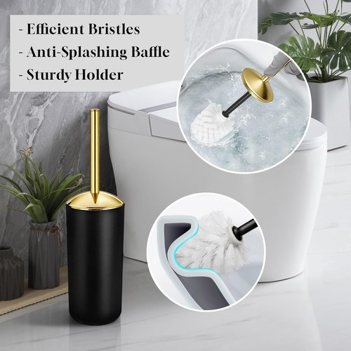 ALPIRIRAL Black and Gold Bathroom Decor, 10Pcs Black Bathroom Accessories Set, Soap Dispenser and Toothbrush Holder, Soap Dish, Cotton Ball & Qtip Holder, Toilet Brush Holder, Tissue Box Cover