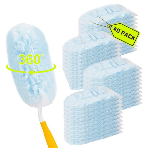 40 Count Duster Refills Compatible with Swiffer Dusters, 360° Heavy Duty Duster Refills with 2 Handle for Cleaning Furniture, Blinds, Ceiling Fans