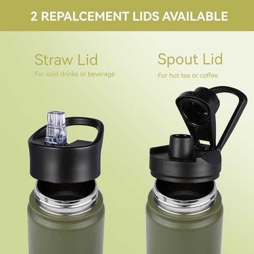 HASLE OUTFITTERS Insulated Water Bottle - 16 oz Double Wall Vacuum Stainless Steel, Leak Proof, Army Green
