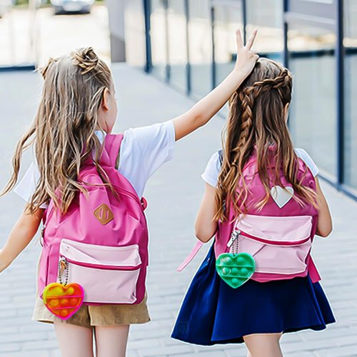 JUNQIU 30 Pack Valentines Day Gifts For Kids Classroom, Heart Pop It Keychain Bulk, Fidget Valentine For Toddler Class, Valentines Day Cards For Kids School Exchange