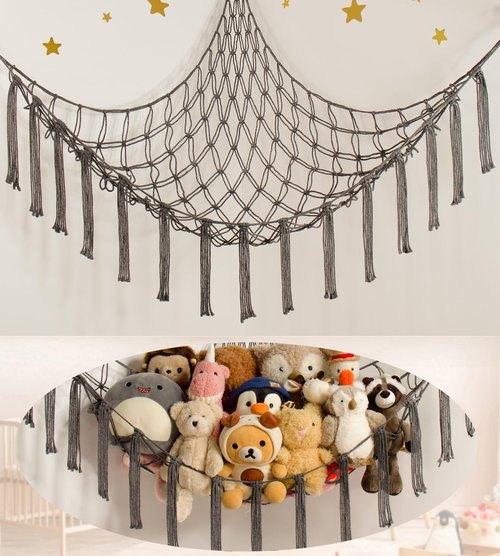 Mirolam Stuffed Animal Storage Hammock - Large Toy Organizer for Nursery Decor | Grey Corner Net