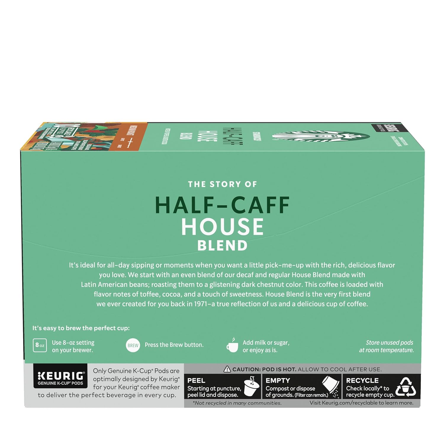 Starbucks K-Cup Coffee Pods - Medium Roast Half-Caff House Blend for Hot or Iced Coffee | 60 Pods