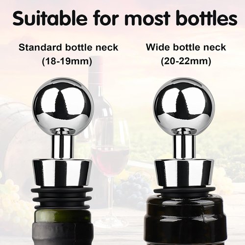 4 PCS Wine Stopper, Stainless Steel Wine Bottle Stopper with Leakproof Silicone, Suitable for Sealing in Fridge after Drinking, Party, Wedding and Bar