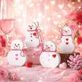 DoubleFill 4 Pcs Valentine's Day Snowman Figurine Tabletop Set Wooden Snowman Sign Tables Centerpieces Decor Heart Cute Table Decoration for Valentines Gift Wedding Party Decoration