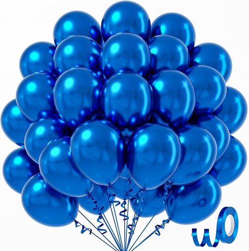 Awenztech Metallic Blue Balloons - 12 Inch Chrome Latex Balloons | 50pcs for Parties & Celebrations