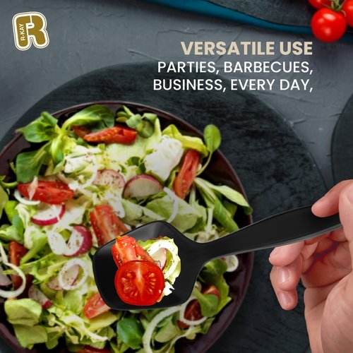 12 Pack Black Plastic Serving Spoons For Buffet 7.5 Inch - Black Plastic Serving Utensils For Hot And Cold Food - Disposable Serving Utensils For Parties, Holidays And Gatherings