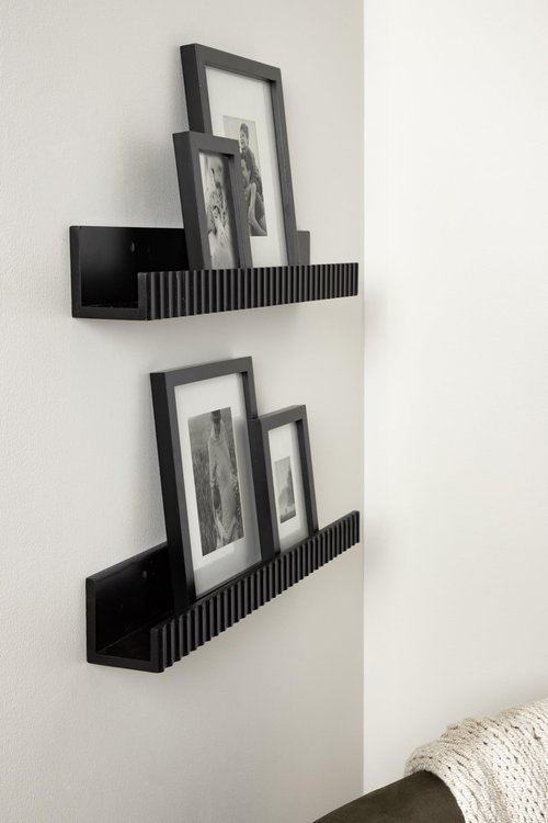 Kate and Laurel Furrow Modern Wood Photo Display Ledges; Set of 2; 24 Inches; Black; Scalloped Floating Picture Ledge Shelf Set with Lip for Use as Nursery Book Shelves or Gallery Wall Decor