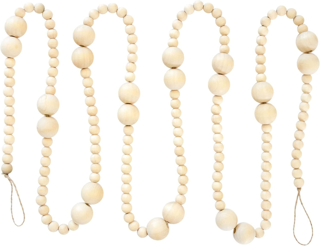 Skiennix 7ft Wooden Bead Garland - Rustic Holiday Decor for Christmas Trees | Natural Wood 2-Ball Design