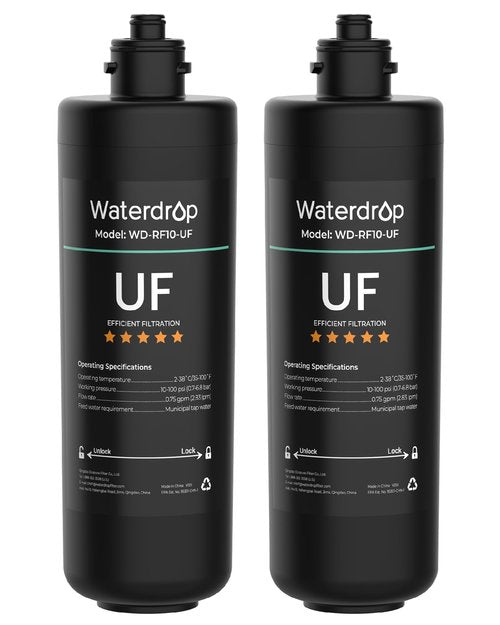 Waterdrop RF10-UF 0.01 Micron Replacement Filter Cartridge For 10UA/10UA-UF/10UB/10UB-UF Under Sink Water Filter, 11K Gallons High Capacity（𝐍𝐨𝐭 𝐜𝐨𝐦𝐩𝐚𝐭𝐢𝐛𝐥𝐞 𝐰𝐢𝐭𝐡 𝐓𝐒𝐀-𝐔𝐅)，2 Pack