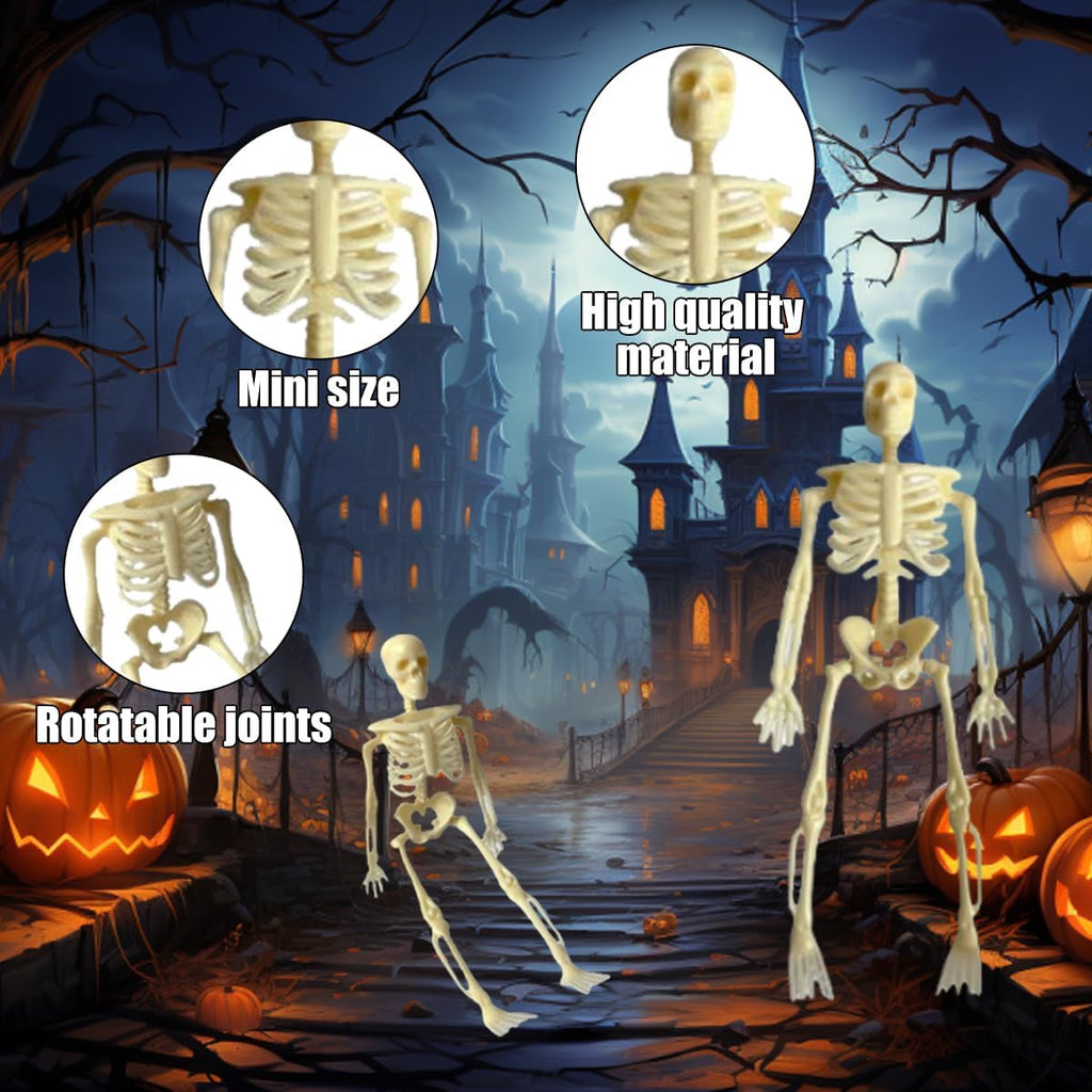 Skiennix Mini Skeletons | 20 Pcs Posable 6" Halloween Figurines for Spooky Decor & Party Favors