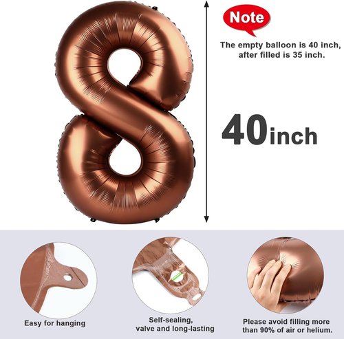 40 Inch Coffee Brown Number 8 Balloon - Perfect for 8th Birthday Parties, Weddings & Graduations