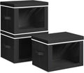 Homsorout Storage Bins - 3 Pack Large Fabric Boxes with Lids & Handles for Organizing Clothes | Black