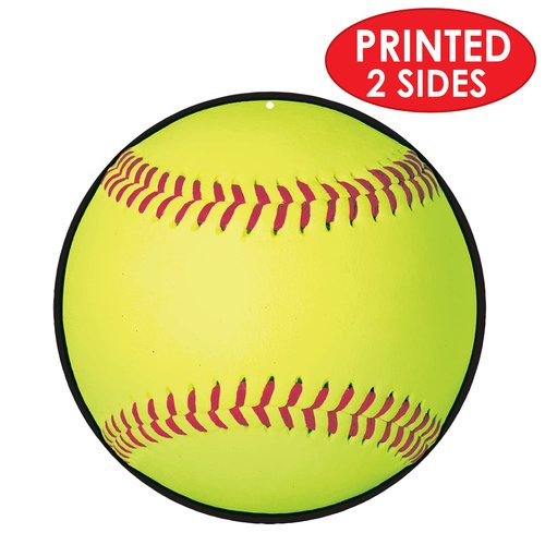 Beistle 6-Piece Softball Cutouts in Yellow, Sports Themed Party Decorations, Game Day Party Supplies, Softball Themed Party Accessories, 10"