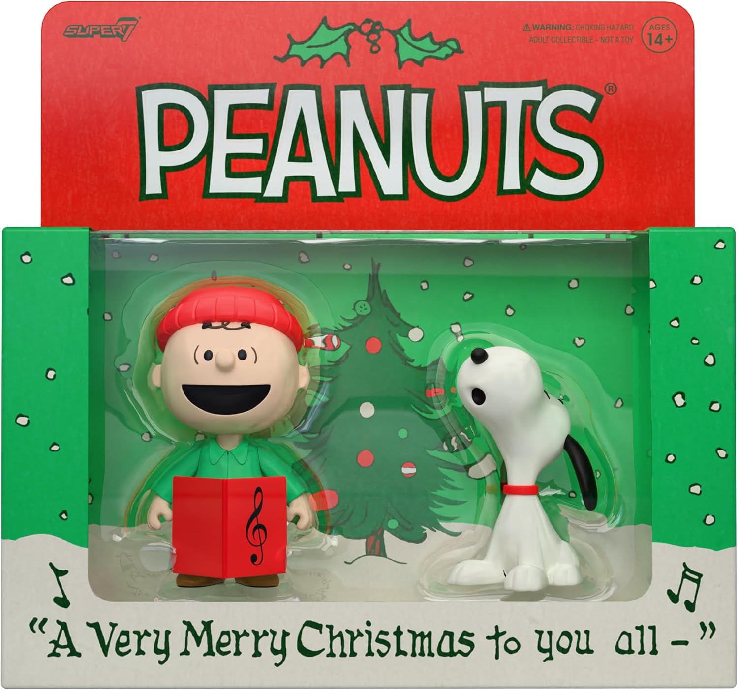 Super7 Reaction Figures | Peanuts Charlie Brown & Snoopy Caroling - 3.75" Collectible Action Figures (2 Pack)
