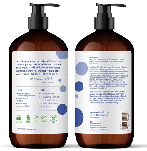 Everyone 3-In-1 Kids Soap | Lavender Lullaby Body Wash, Bubble Bath & Shampoo - 32 Ounce (Pack of 2)