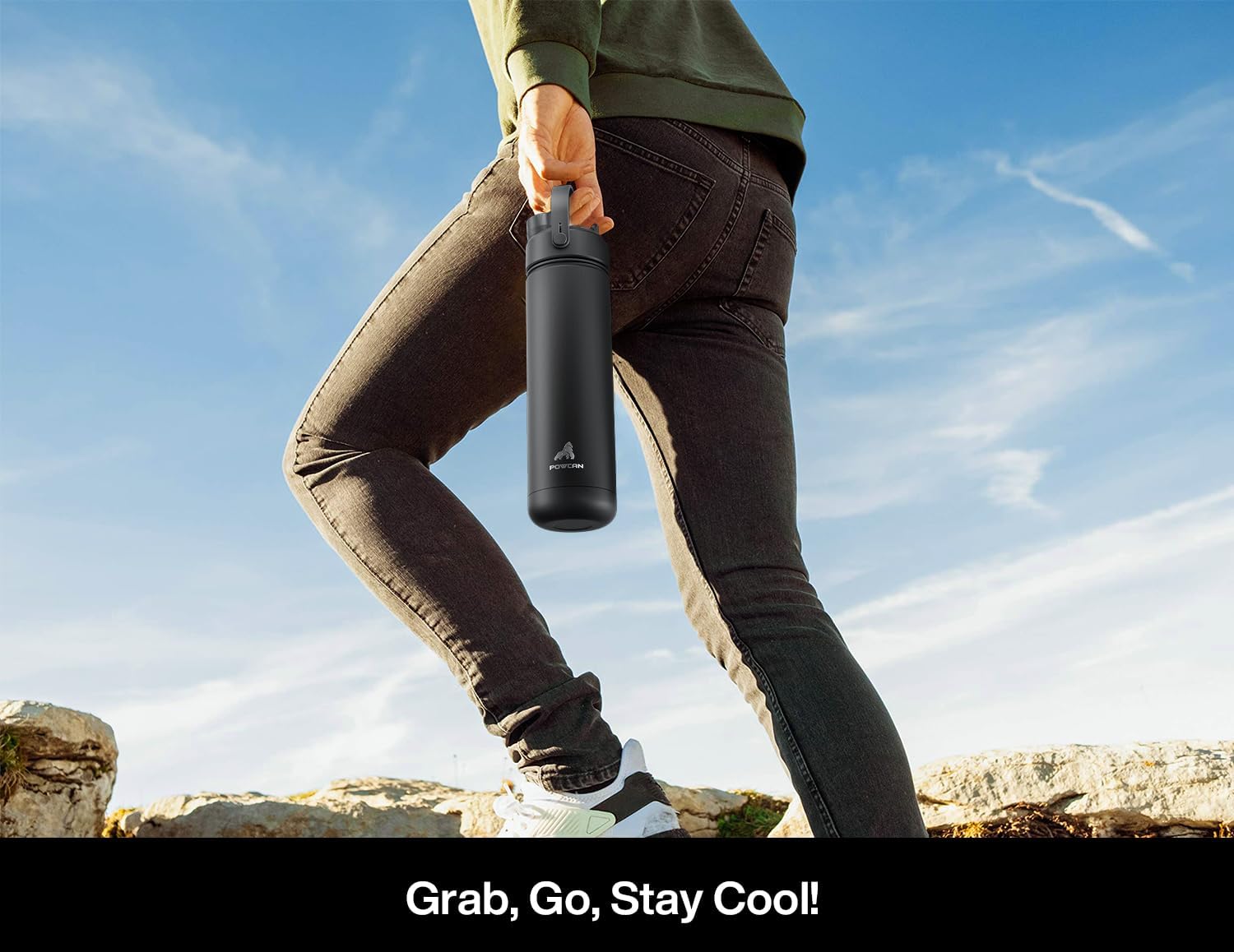 POWCAN 26 oz Insulated Water Bottle - 2-in-1 Straw & Spout Lid, Leak-Proof, Fits Car Cup Holder, Stainless Steel