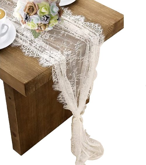 20 Pcs White Lace Table Runner 14 x 120 Inch Embroidered Boho Table Runner for Wedding Party Bridal Shower Decorations Vintage Rustic Table Runners