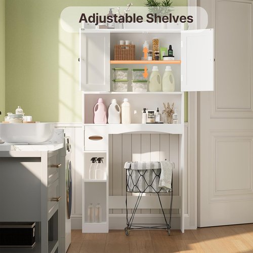 Gizoon 66''H Over The Toilet Storage Cabinet - White Bathroom Organizer with 2 Doors & Adjustable Shelf
