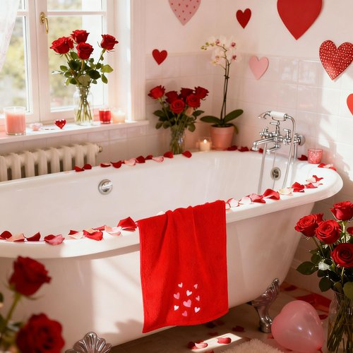 JarThenaAMCS 2Pcs Valentine's Day Hand Towels Red Pink Heart Embroidered Cotton Bathroom Towel Absorbent Bath Towel for Kitchen Dish Hand Drying Cleaning Cooking, 29.5 x 13.7 Inch