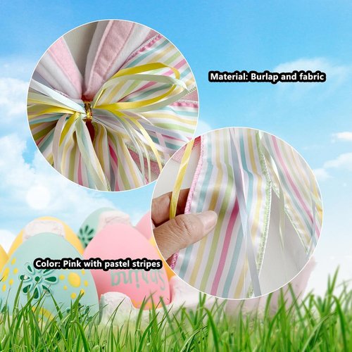 Large Easter Pink Burlap Bow - Bunny Ears Design | 11.5 x 20 Inches for Wreaths & Gift Baskets