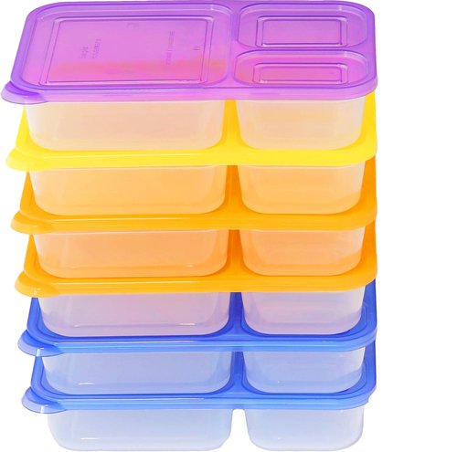 6 Pack - SimpleHouseware Color Reusable 3-Compartment Meal Prep Container Boxes (36 ounces)
