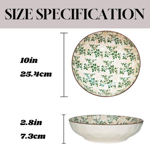 Ronanemon Large Serving Bowls, 78 Oz Extra Large Salad Bowl, Green Floral Pattern Design Decorative Bowls for Salad, Fruit, Pasta and Dinner, Serving Dishes for Party, Dishwasher & Microwave Safe