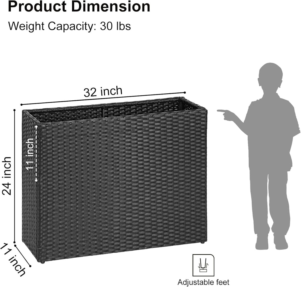 SUNNYPARK Tall Rectangular Planter - All-Weather PE Rattan for Indoor/Outdoor Use | Large Garden Box
