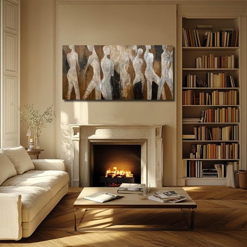 CHUDANHAO Graffiti Line Artwork - Brown Abstract Wall Art for Living Room | Large 29"x58" Decor