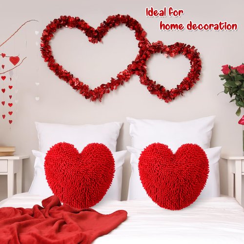 Memorywuu 2 Pcs Valentine's Day Heart Shaped Pillow 14 Inch Heart Chenille Pillow Cushion Plush Soft Throw Cushion with Removable Cover for Sofa Couch Bed Women Valentine's Gifts(Red)