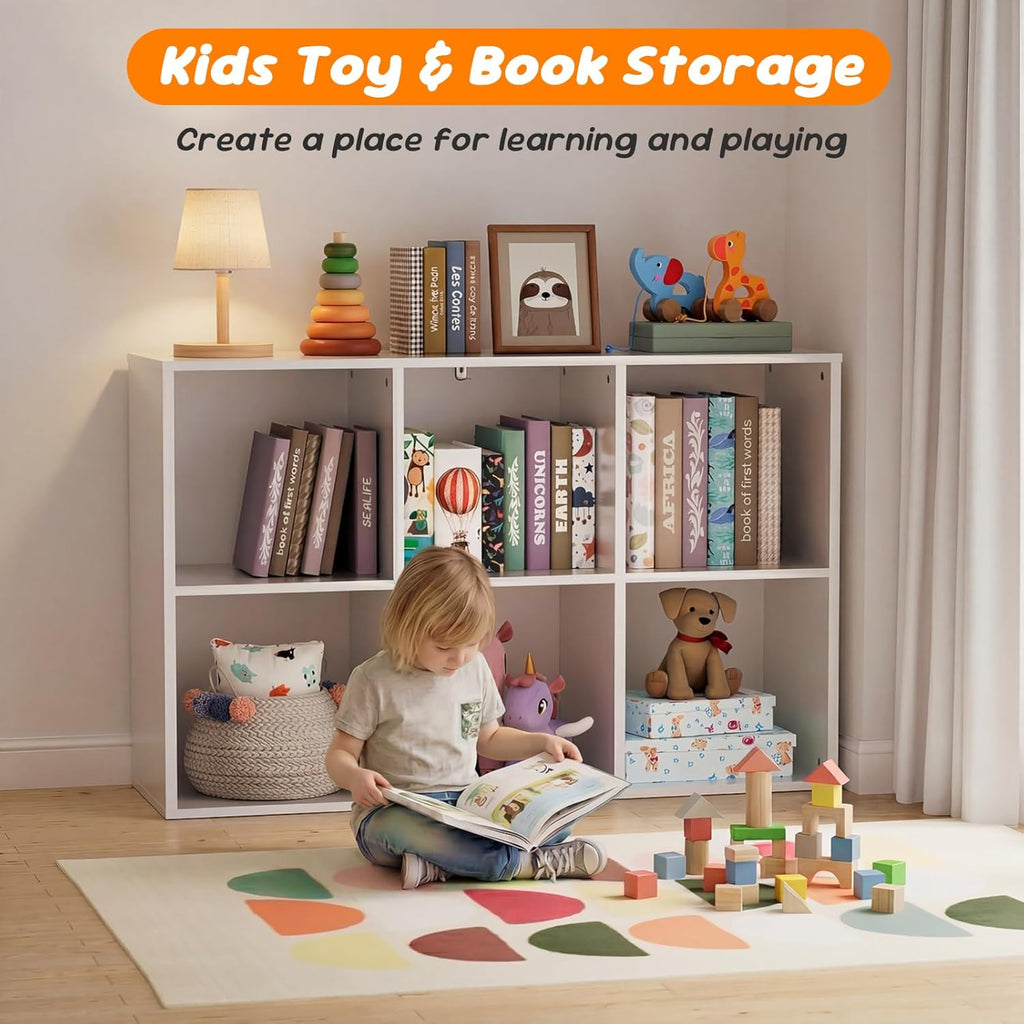 6 Cube Storage Organizer by [Brand Name] - Kids Cubby Bookshelf with Closed Back Panel | White Toy Storage for Nursery & Classroom