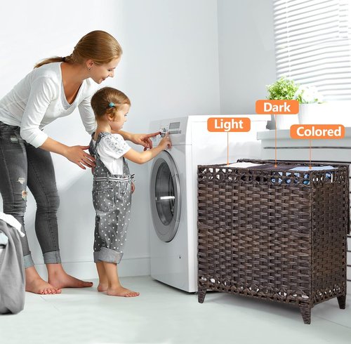 Handwoven Rattan Laundry Hamper by [Brand Name] - 132L Capacity with 3 Removable Liner Bags & Lid | Brown
