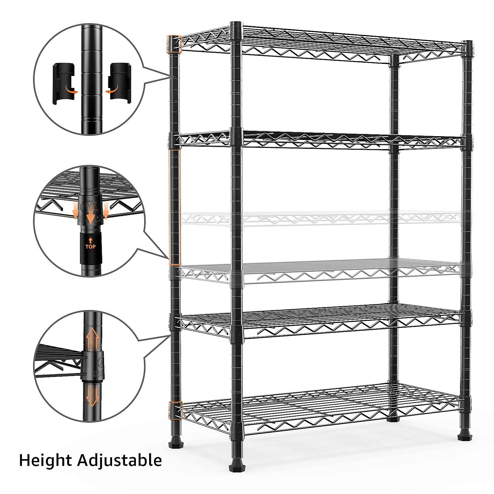 M MZG 1000 lbs Storage Shelving Steel Heavy Duty 4-Tier Utility Shelving Unit Steel Organizer Wire Rack for Home,Kitchen,Office (13.7" D x 29.5" W x 47.2" H)