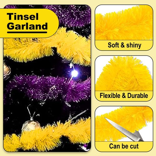 25 Feet Christmas Tinsel Garland, Metallic Twist Garland Wall Hanging Tinsel Garland Backdrop for Parade Floats, Carnival, Birthday, Wedding, New Year Party Decorations (Macaron Yellow, 4in x 25ft)