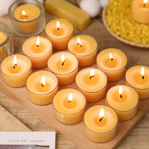 10 Packs Beeswax Tealight Candles Bulk,6 Hours 100% Pure Beeswax Tea Lights Candle in Clear Cup,Natural Scent Bees Wax Candles Small Smokeless Clean Burning Perfect for Wedding Church Home Decor