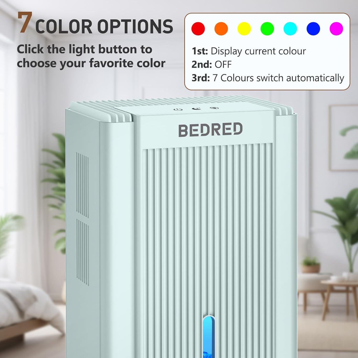 Skiennix 95OZ Dehumidifier for Home - Quiet Operation with Auto Shut Off & 7 Color Ambient Light | Ideal for 1000 Sq.Ft Spaces (Pale Turquoise)