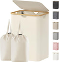 Lifewit 150L Laundry Basket - Foldable Hamper with Lid & Bamboo Handles | White, Large Capacity