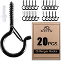 ADIIL Q Hanger Hooks - 20 PCS Windproof Screw Hooks with Safety Buckle for Outdoor String Lights | Black, 2.2 Inches