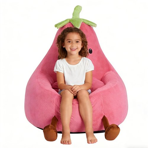 2FT Memory Foam Bean Bag Chair - Ultra Soft Faux Rabbit Fur Round Sofa with Handle & Machine Washable Cover, Comfy Lazy Chair for Kids Teens, Perfect for Reading Gaming in Living Room Bedroom，Magenta